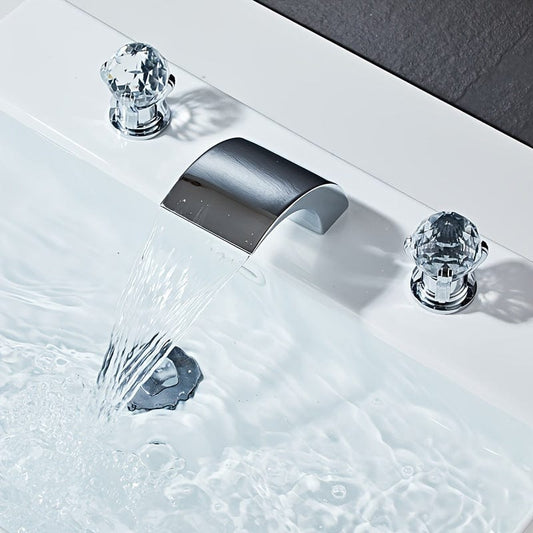 Robinet Lavabo - Cascade à Poignées de Cristal Chrome | Robié® Chrome