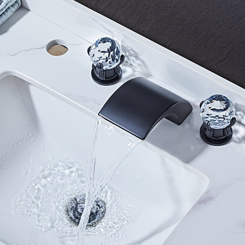 Robinet Lavabo - Cascade à Poignées de Cristal Noir | Robié® Noir