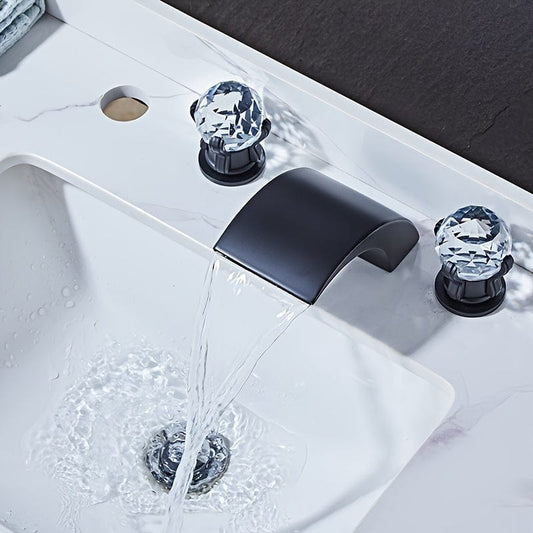Robinet Lavabo - Cascade à Poignées de Cristal Noir | Robié® Noir