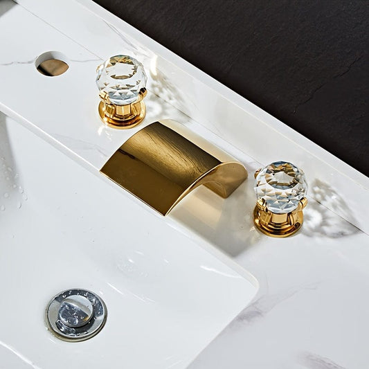 Robinet Lavabo - Cascade à Poignées de Cristal Or | Robié® Or
